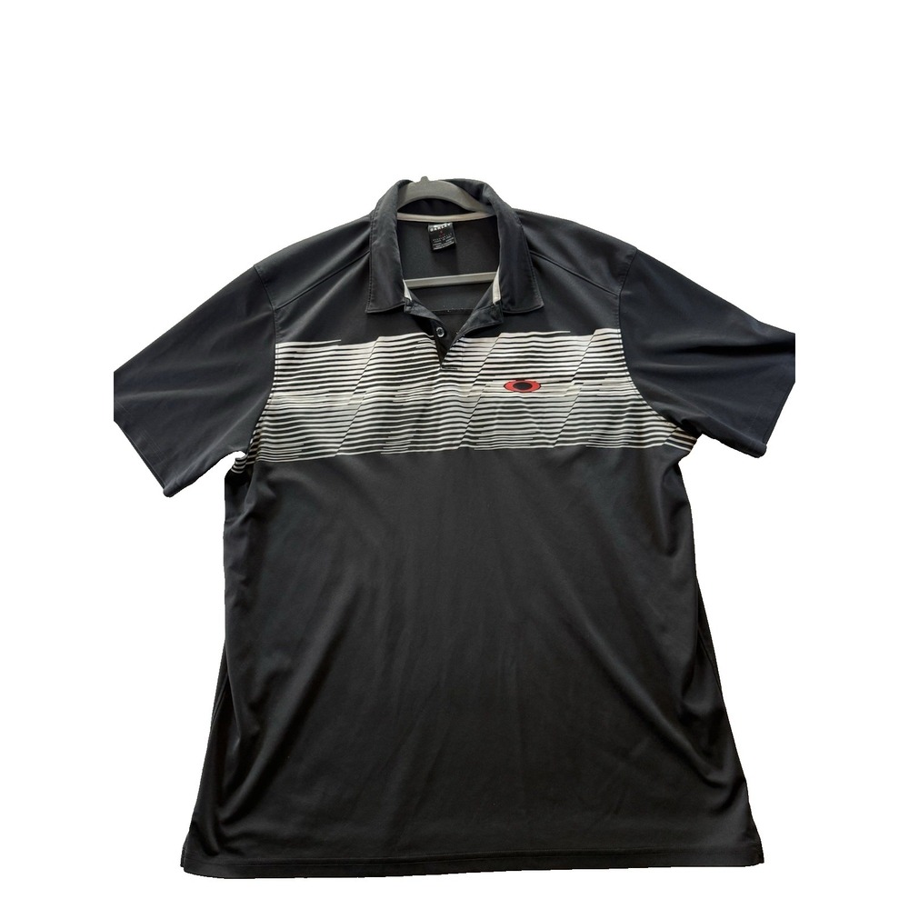 Oakley Black/White/Red Stretch Golf Polo Performance Active Sports Size XL